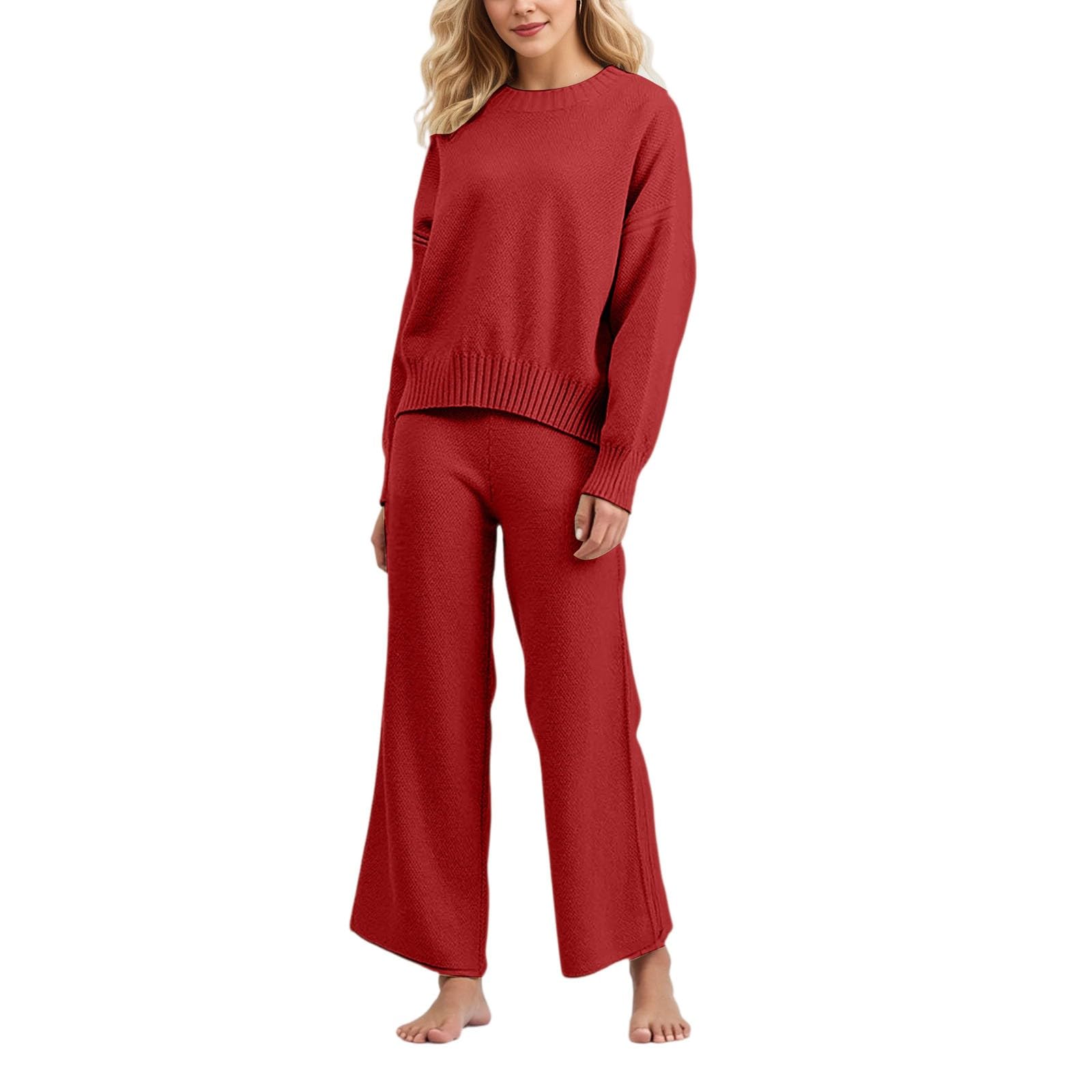 Tuta a maglia da donna, a maniche lunghe, con collo alto, maglia e pantaloni, in due pezzi, per il tempo libero, tuta sportiva