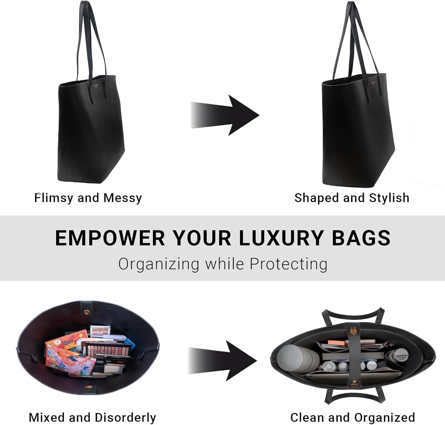 Vegan Leather Tote Bag Organizer Insert,Multi-Pocket Purse Organizers,with 15-Inch Laptop Compatible with Saint Laurent Tote E/W、LV Neverfull MM and More(SL)