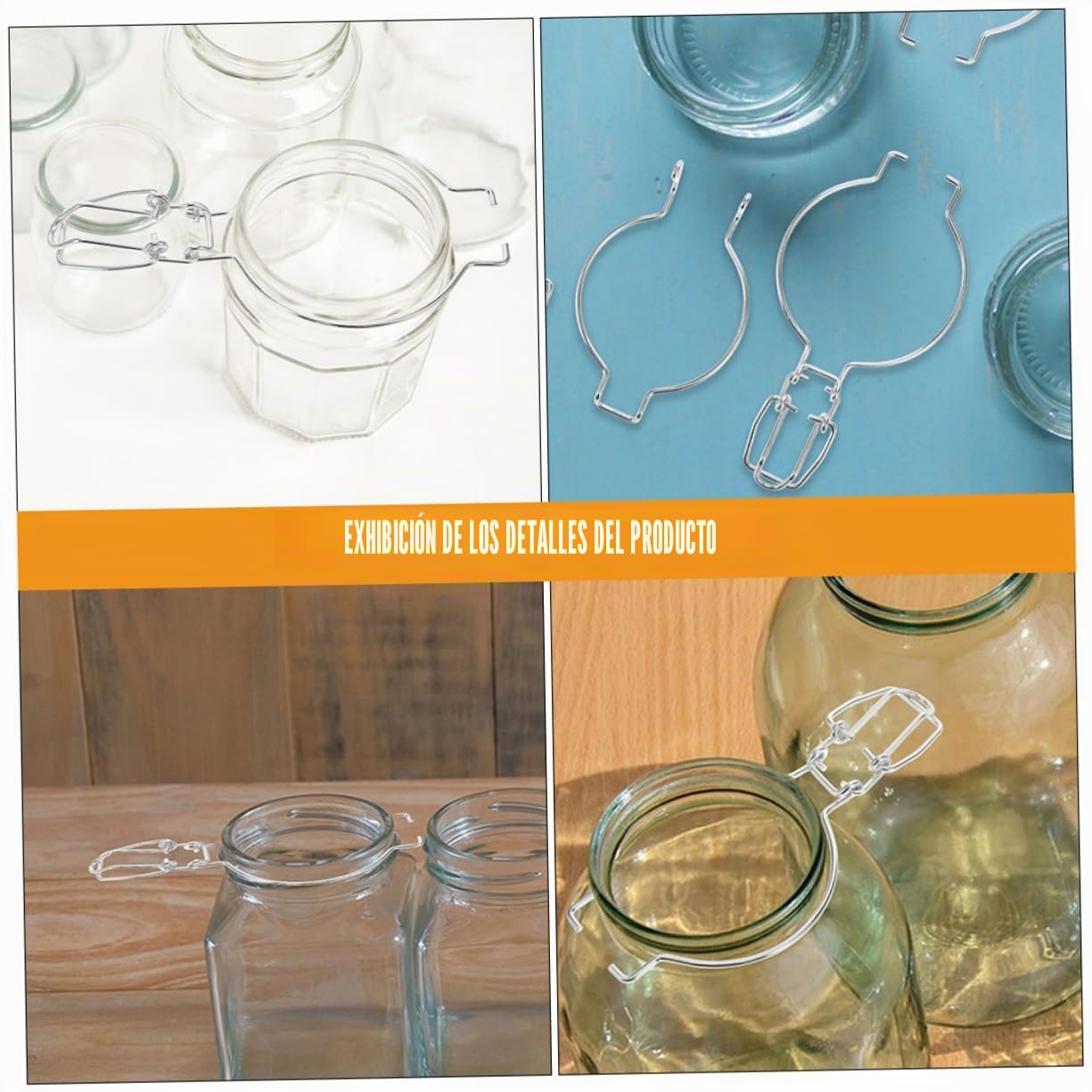 Abrazaderas de Alambre para Tarros de Vidrio de Acero Inoxidable 12piezas | Plata, Diseño de Resorte Único, para Tapa de Tarro y Cierre Hermético sin Fugas