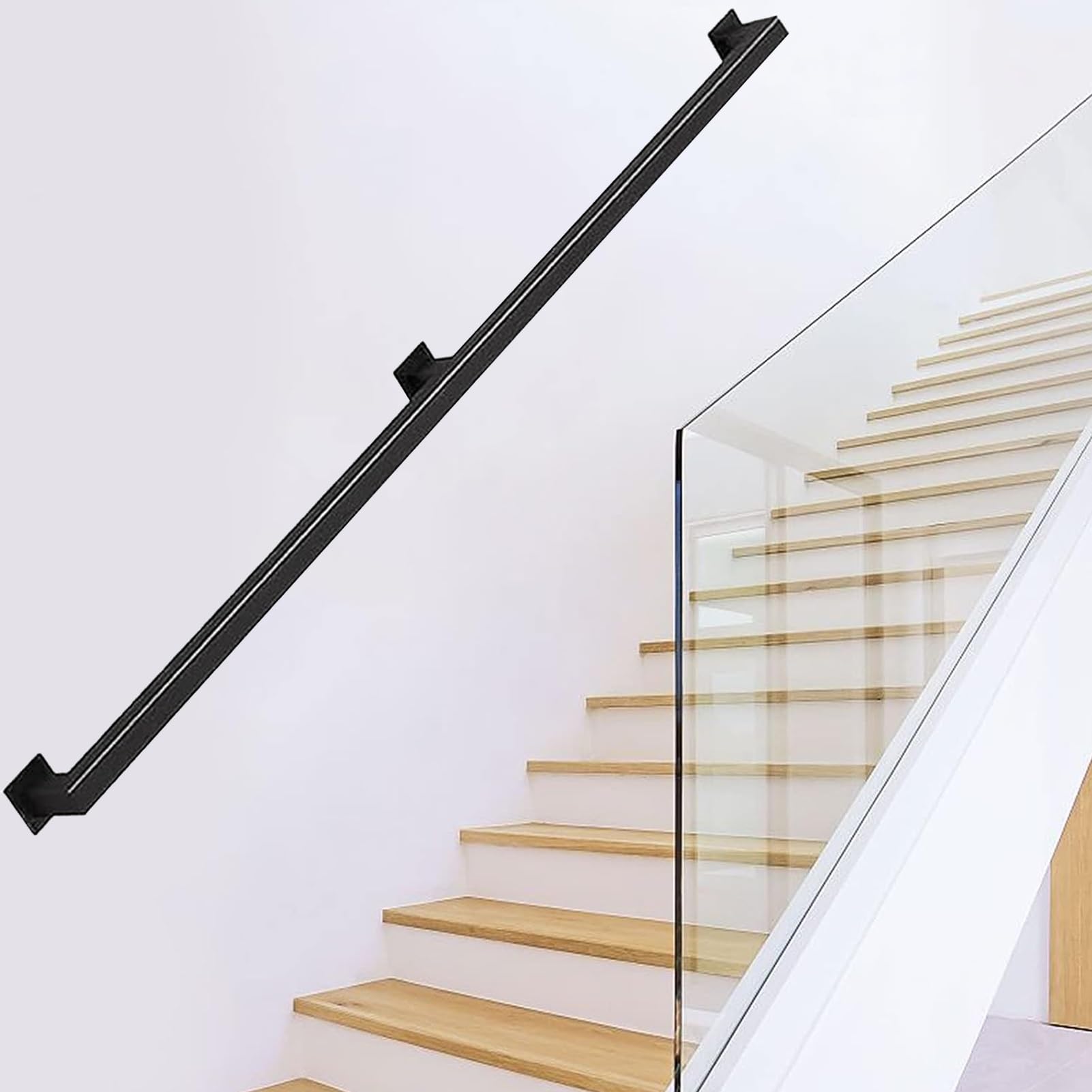 Attrex One Color Staircase Handrail Black Square Pipe Railing Staircase Steps Banister, Hand Rail For Indoor Stairs, Sturdy Balustrade Grab(10Ft/300Cm)