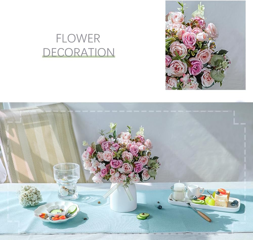 LESING Artificial Silk Rose with Vase Fake Flowers Wedding Flowers Bouquets Arrangement Home Office Party Centerpiece Table Decoration (Pink) - Image 5