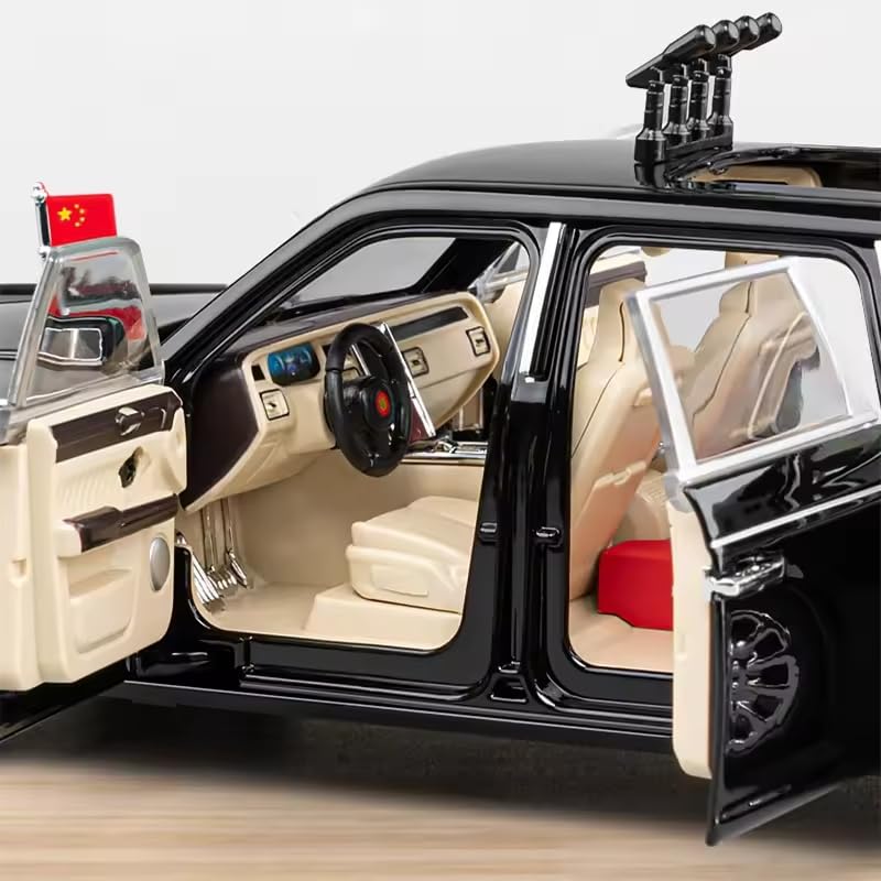Image of Alokik Enterprise 1:24 Big Hongqi Parade L5 Limousine Luxy Die-Cast Model Metal Pull-Back Car with Sound & Light and 4 Opening Doors Kids' Best Toy Vehicle Gift【Black】