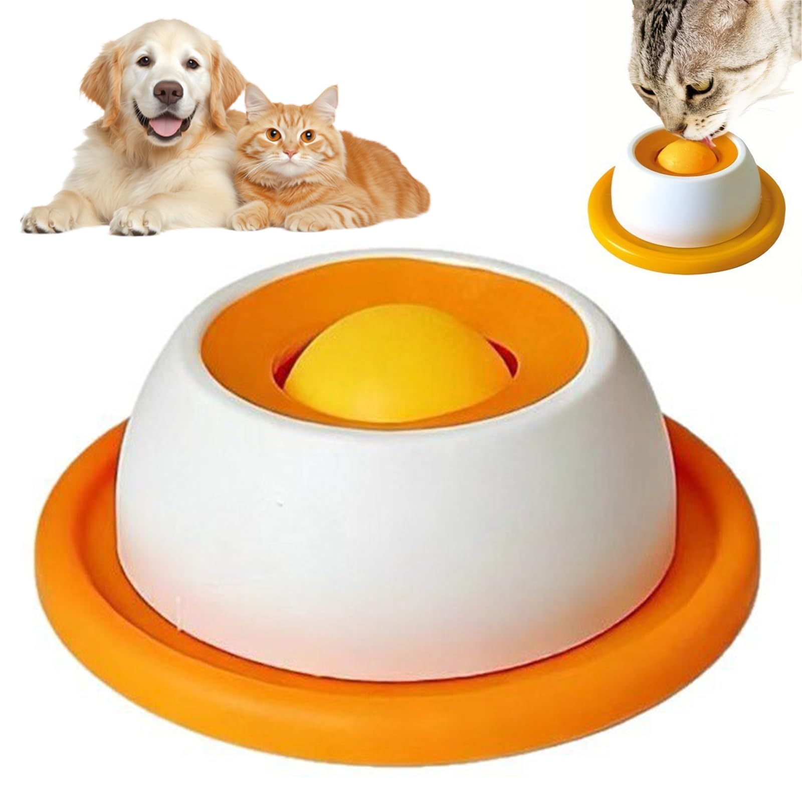 SEVENPARK Lick Bowl for Dogs and Cat & Anti-Slip Slow Feeder Dog Bowl; Interactive Toys Silicone Rolling Sphere with Non-Slip Base for Anxiety Relief, Calming Feeding Toy for Pets, Yellow