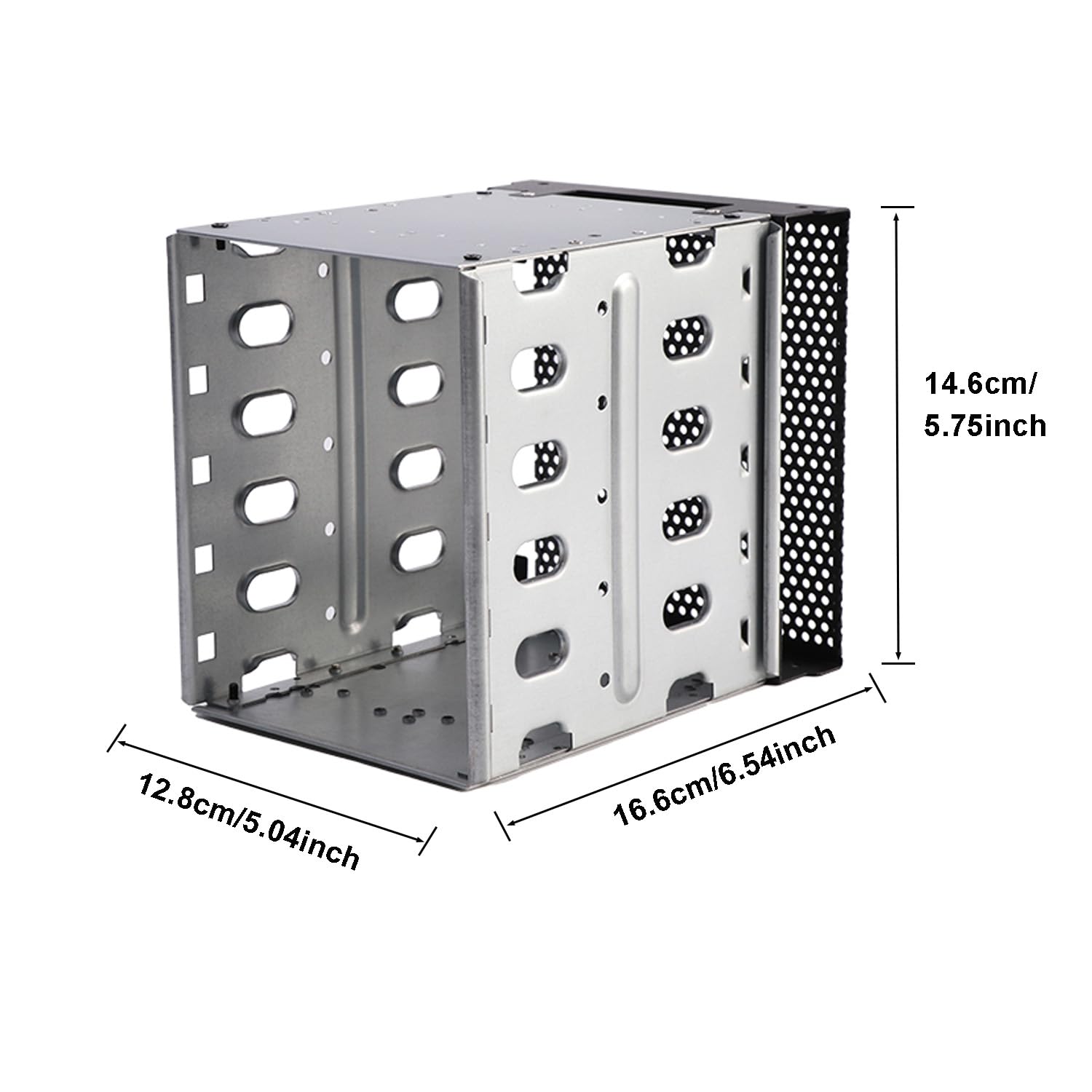 Ragyzity Gabbia per disco rigido in acciaio inossidabile, rack da 5,25 pollici a 5 x 3,5 per computer, vassoio per driver rigido con spazio ventola, piastra in acciaio zincato, rack per HDD Cage Rack