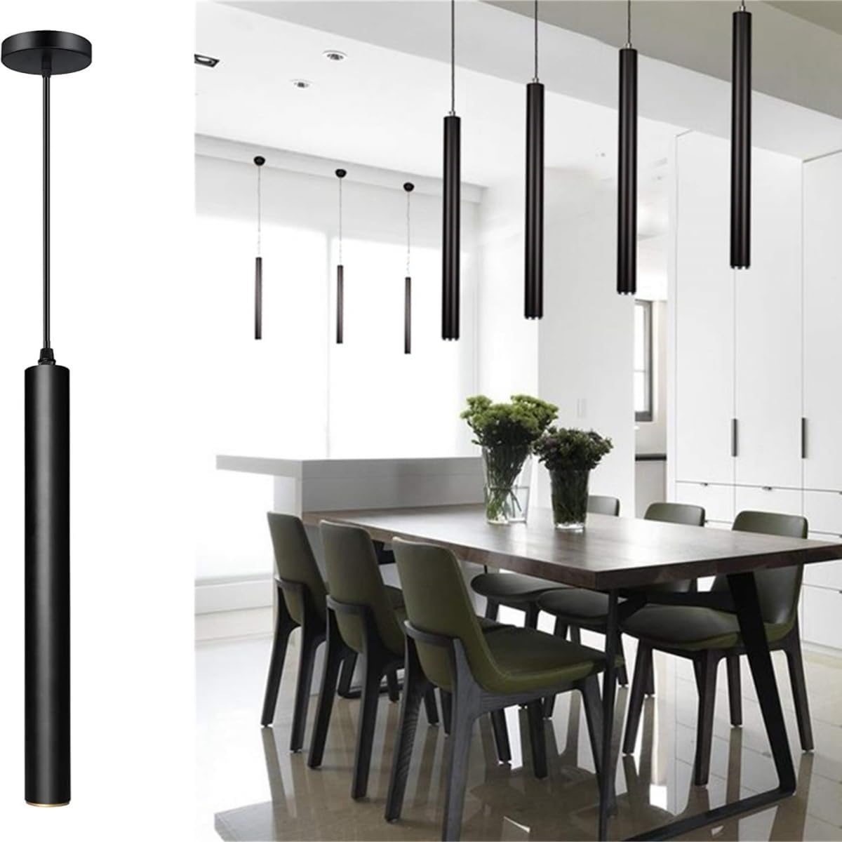 Hobaca 12W Dia 5CM *L 40CM Tube LED Modern Pendant Lights Spot Light for Island Dining Living Room Bar Counter Shop Ceiling Kitchen Lamp Downlight