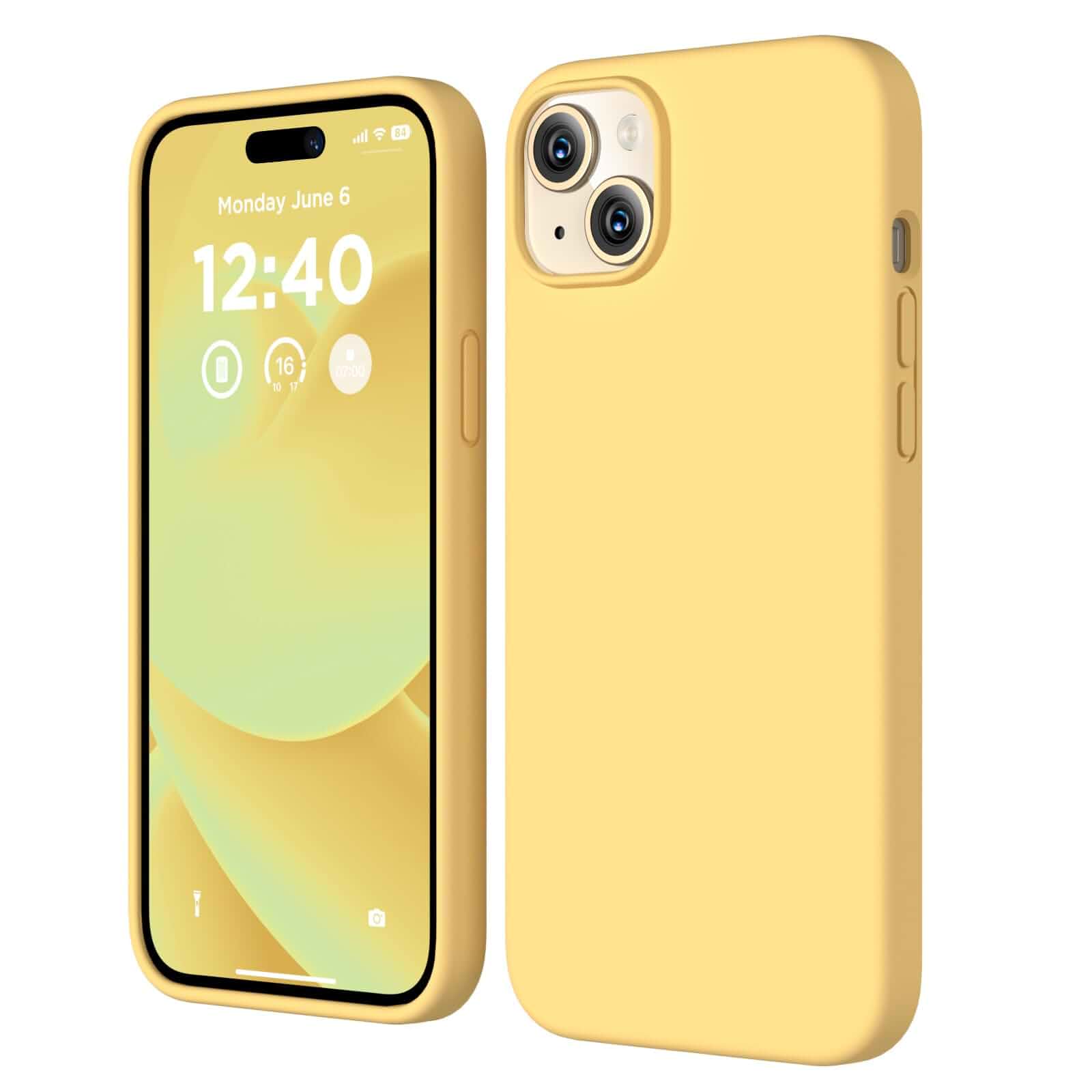 Silicone for iPhone 15 Case, Phone Cover, Yellow Full Body Protection, Shockproof Slim Phone Case with Anti-Scratch Microfiber Lining