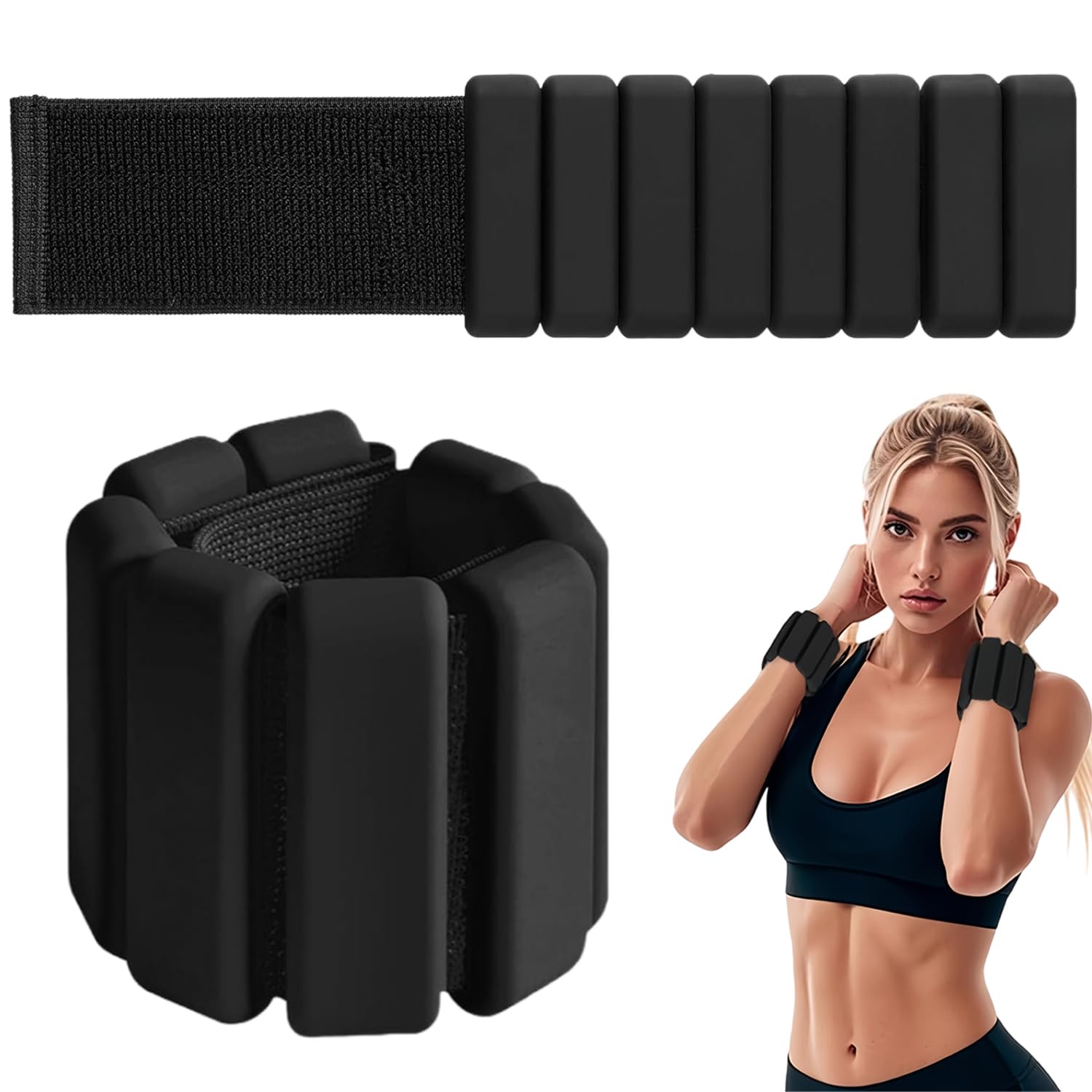 2Pcs Wearable Strong Arm & Leg Weights,Weight-Bearing Bracelet,Fitness Wristband,Adjustable Wrist Weights Ankle Weights Set,for Walking, Yoga, Dance,Barre,Gym,Exercise,Pilates,Walking,Running(Black)