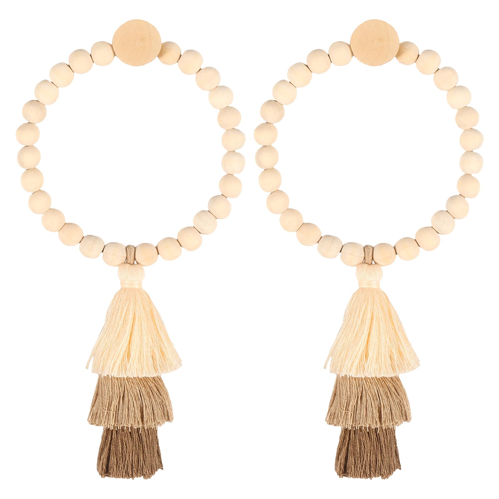 2 Pcs Magnetic Curtain Tiebacks Wood Bead Curtain Tiebacks with Tassel Decorative Curtain Holdbacks Elegant Curtain Ties for Home Bedroom Office Nursery Decor.(Coffee)