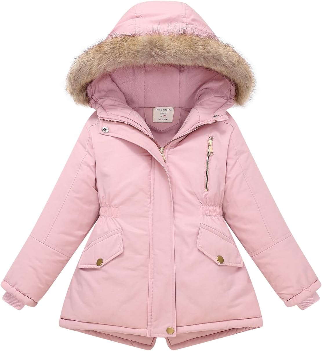 Kids Winter Coat Hooded Fleece Jacket with Faux Fur Lining Windproof Warm Outerwear