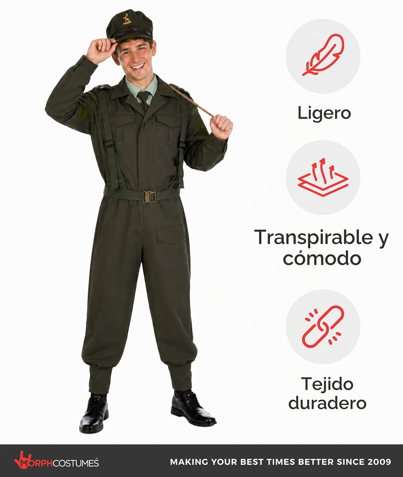 Fun Shack Disfraz Soldado Adulto, Disfraz Militar Halloween Adulto | Chaqueta Verde con Corbata, Pantalón, Cinturón & Gorra Militar, Perfecto para Halloween, Ideal para Disfrazarse