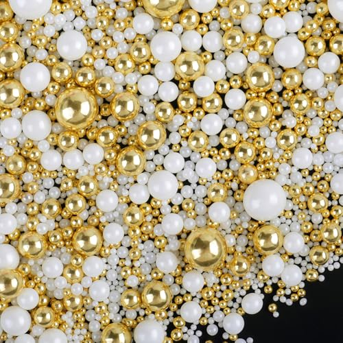 Image of Gold and White Sprinkles for Cake Decorating, 130g /4.6oz Edible Pearl Sprinkles Mix, Sugar Candy Pearls for Baking, Cookie Decorations and Cupcake Toppings, Wedding Party Christmas Holiday Supplies