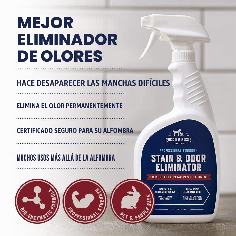 Professional Strength Stain & Odor Eliminator – Limpiador de olor y mancha para orina de perro y gato – (1 galón) Rocco & Roxie Supply Co