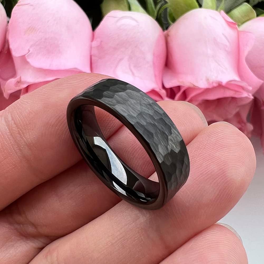 6mm 8mm Silver/Black/Gunmetal/Gold/Rose Gold Hammered Tungsten Rings for Men Women Couple Fashion Jewelry Engagement Wedding Bands Matte Finish Comfort Fit - Image 2