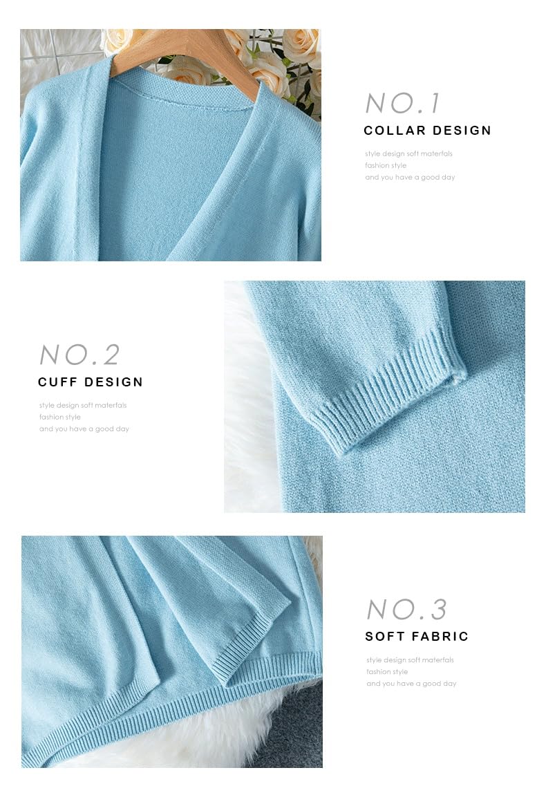 Gilet Long pour Femme Pull Ouvert sur Le Devant Manches Longues Style Maxi | Bleu Clair Ample Décontracté en Maille Épaisse Idéal pour L'Automne l'hiver Les Voyages Et Le Quotidien
