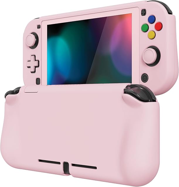 PlayVital for Switch Lite Case ZealProtect w/Screen Protector & Thumb Grips & Button Caps, Ergonomic Grip Cover Hard Shell for Nintendo Switch Lite Accessories - Peach Blossom Pink