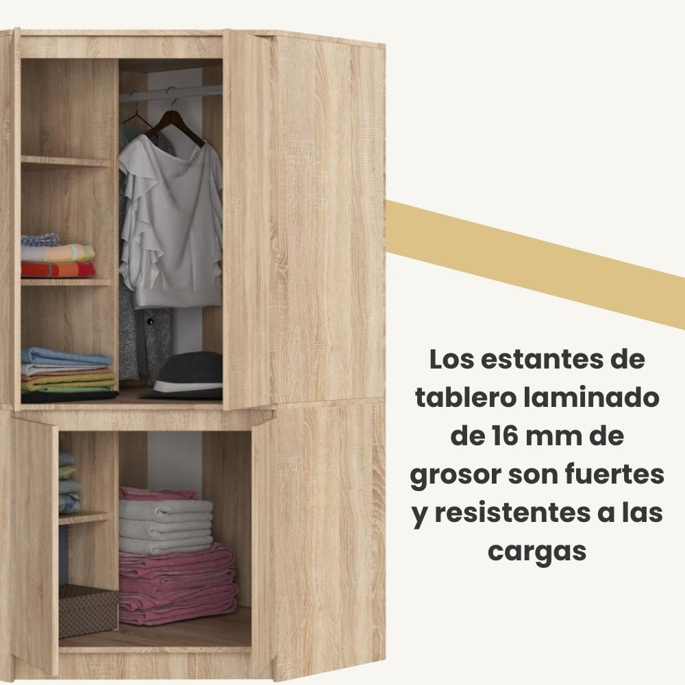 Armario esquinero AKORD S100 Roble Sonoma 100 cm con 4 puertas y 6 estantes acabado en Roble Sonoma 100x50x180 cm