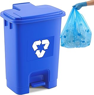 Geiserailie 1 Set 5.3 Gallon Recycle Bins for Kitchen with Foot-Operated & Self-Closing Lid, Includes 50 Trash Bags Wastebasket Bin for Recycling and Waste for Indoor&Outdoor Kitchen & Office