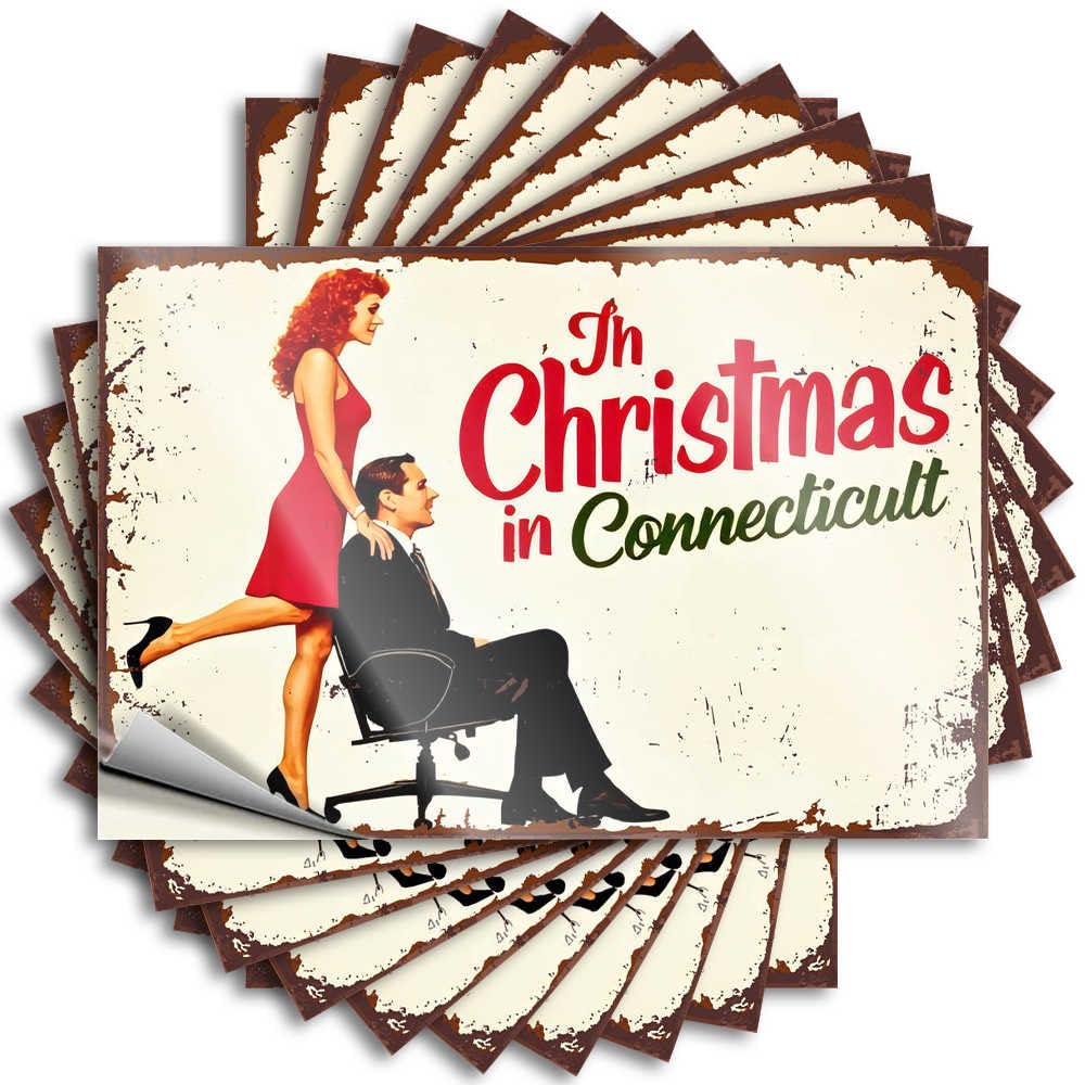 Tattoo - Vintage Wall Christmas in Connecticut: A Classic Holiday Romance for Taupe Front Porch Decorations Outdoor(6X9CM)