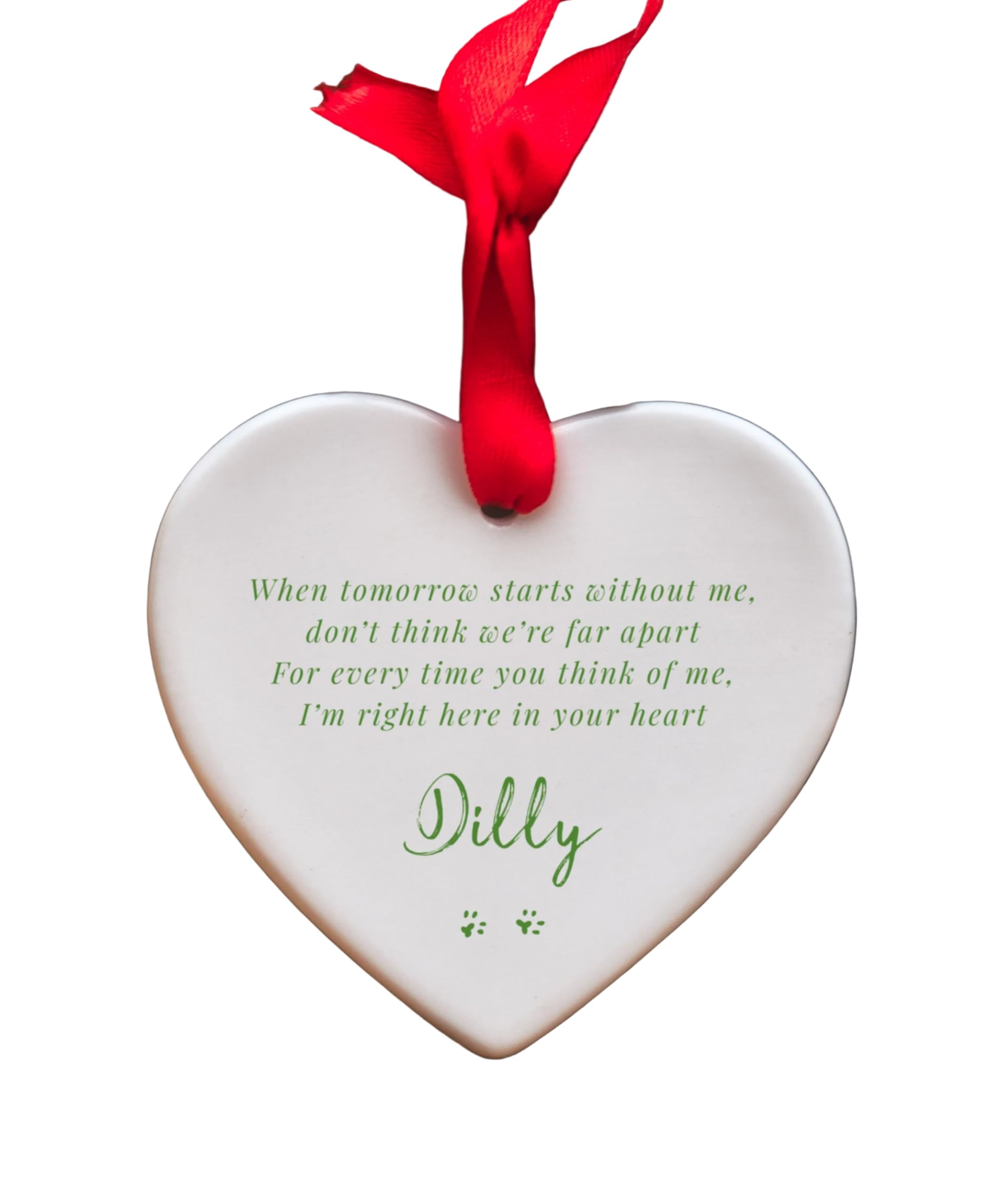 Personalised Pet Memorial Ceramic Heart – Paw Print Hanging Ornament – Custom Name Keepsake Gift