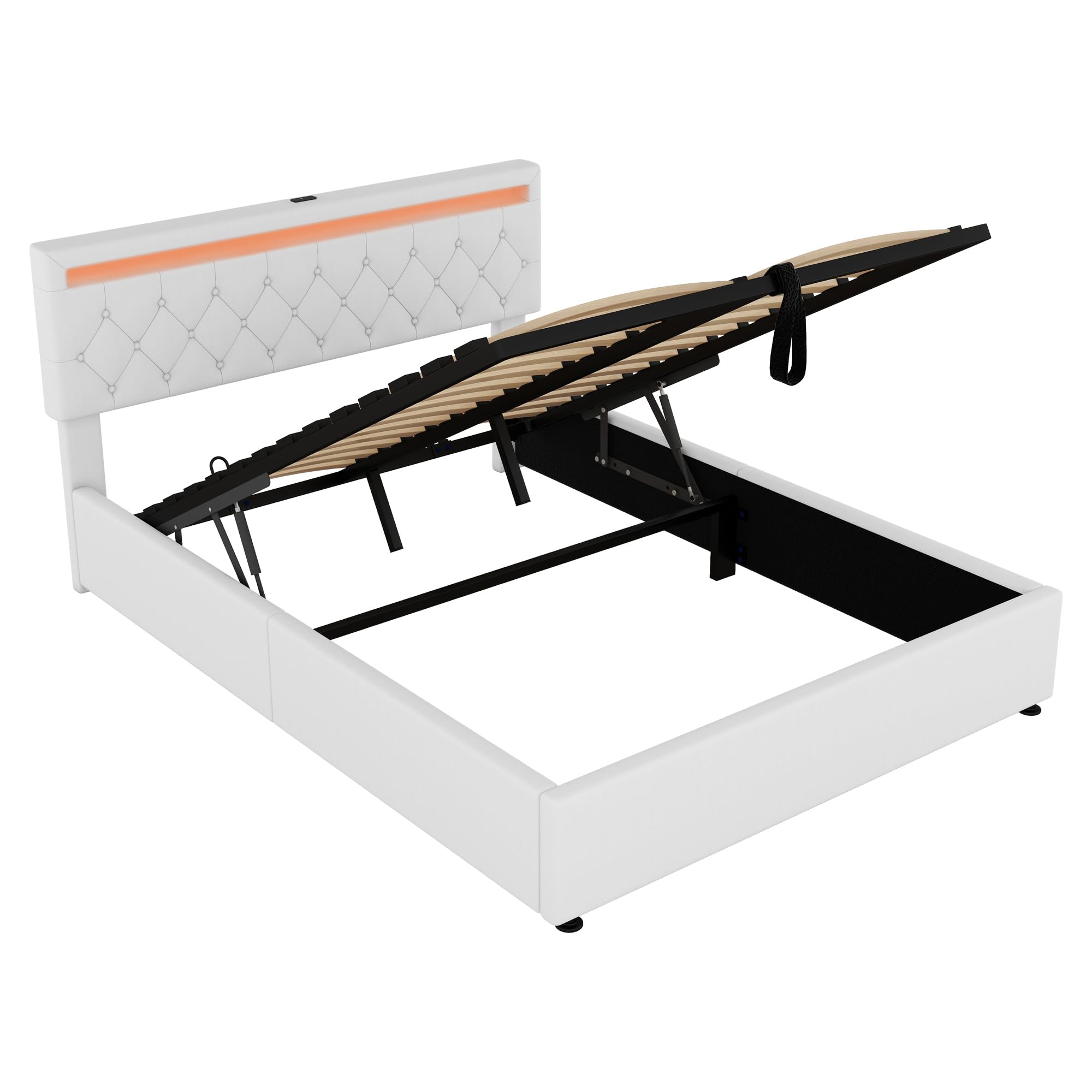Letto contenitore matrimoniale con presa USB e presa di tipo C, lettomatrimoniale 160 x 200 cm con luce d'atmosfera sul letto, lettoidraulico,letto una piazza e mezza con base a doghe