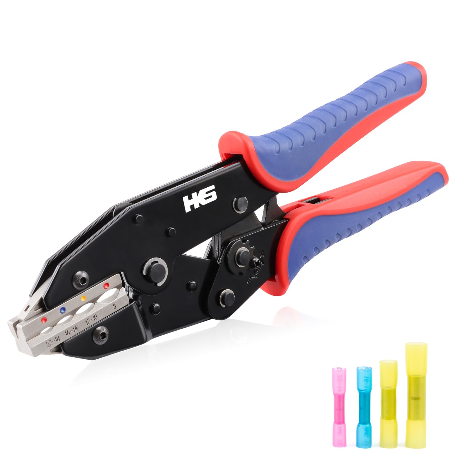 HKS Crimping Tool For Heat Shrink Connectors - Ratcheting Wire Crimpers - AWG 22-8 (0.5-8.0mm²) - Ratchet Terminal Crimper - Electrical Crimping Tool