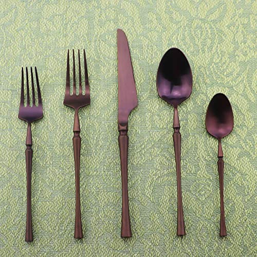 Gugrida Unique & Beautiful Flatware Set - 5 Piece Iridescent Silverware Sets | 18/10 Stainless Steel Reusable Cutlery Set | Purple Utensils Service For 1 With Dessert Fork, Knife, Spoon, Dinner Fork #TOP7