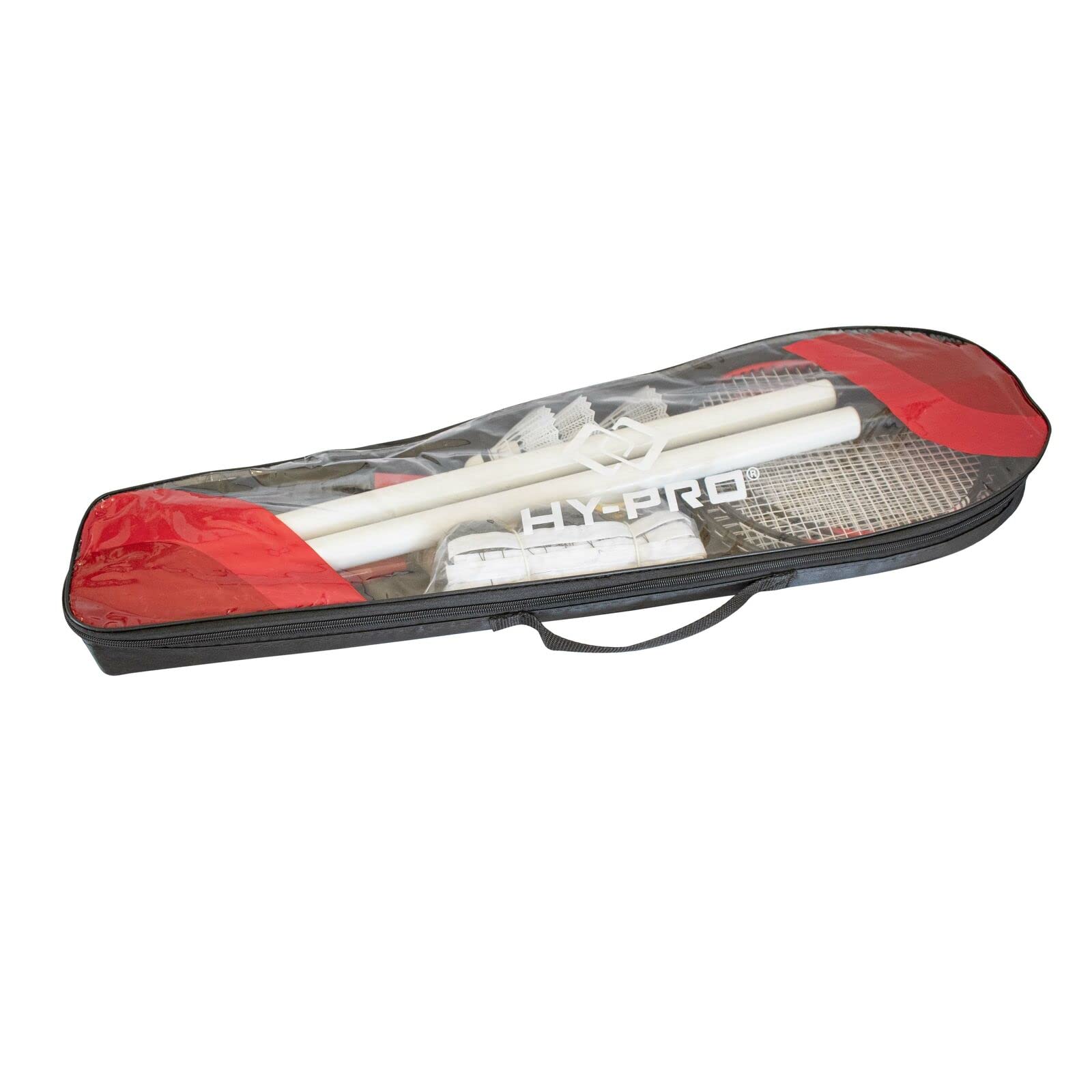 Hy-Pro Badminton-Set für 4 Spieler – 4 x Schläger, 3 x Federbälle, Netz, Stangen und Tragetasche