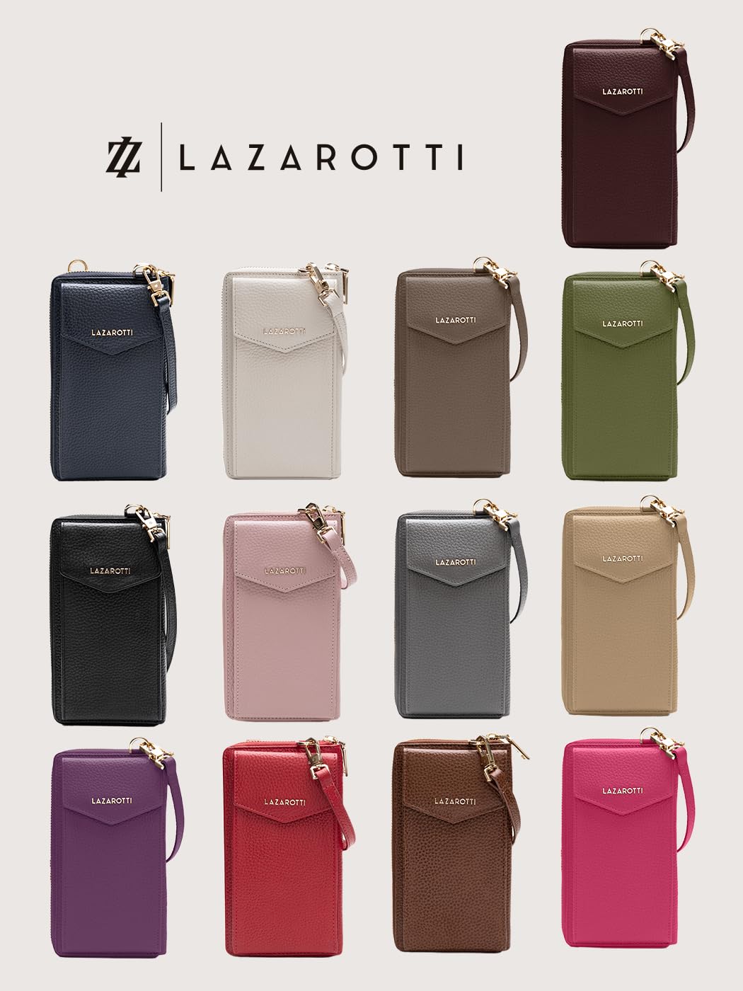 Lazarotti Bologna XL skórzany portfel damski i etui na telefon komórkowy (2 w 1), 16 przegródek na karty, do zawieszenia z ochroną RFID, 11 x 3,5 x 19 cm