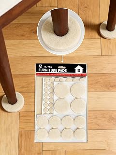 Felt Furniture Pads, 117 PCS Premium Furniture Pads, Self-Adhesive Wooden Hardwood Floor Non-Slip Stick-On Protectors, Beige
