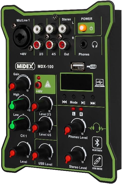 Midex MDX-100 Studio Mixer with Sound Card for Studio Recording +48V Studio Mixer with Phantom Power