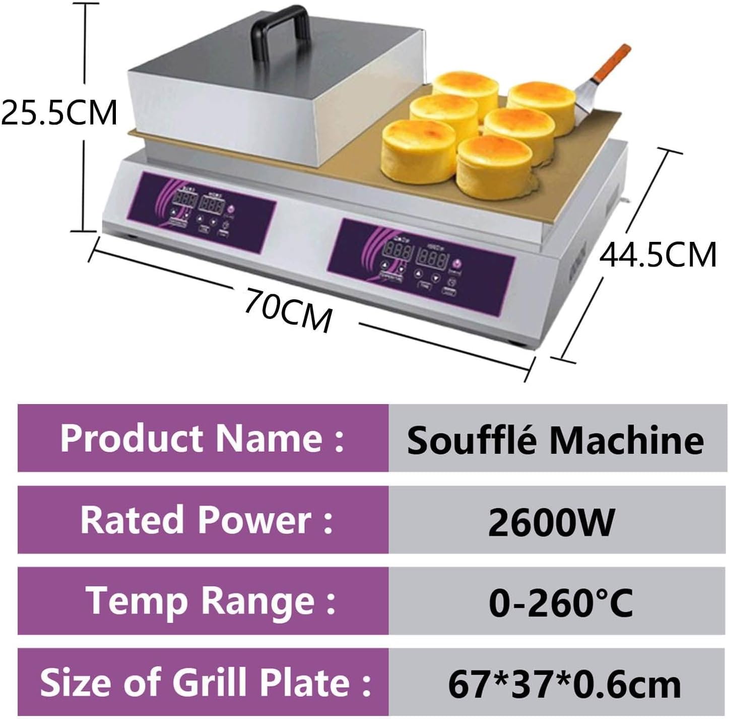 Electric Egg Souffle Machine,Electric Pancake Maker,Dorayaki Maker,with Copper Heating Plate,Stainless Steel Cover ＆ Time/Temperature Control,A,