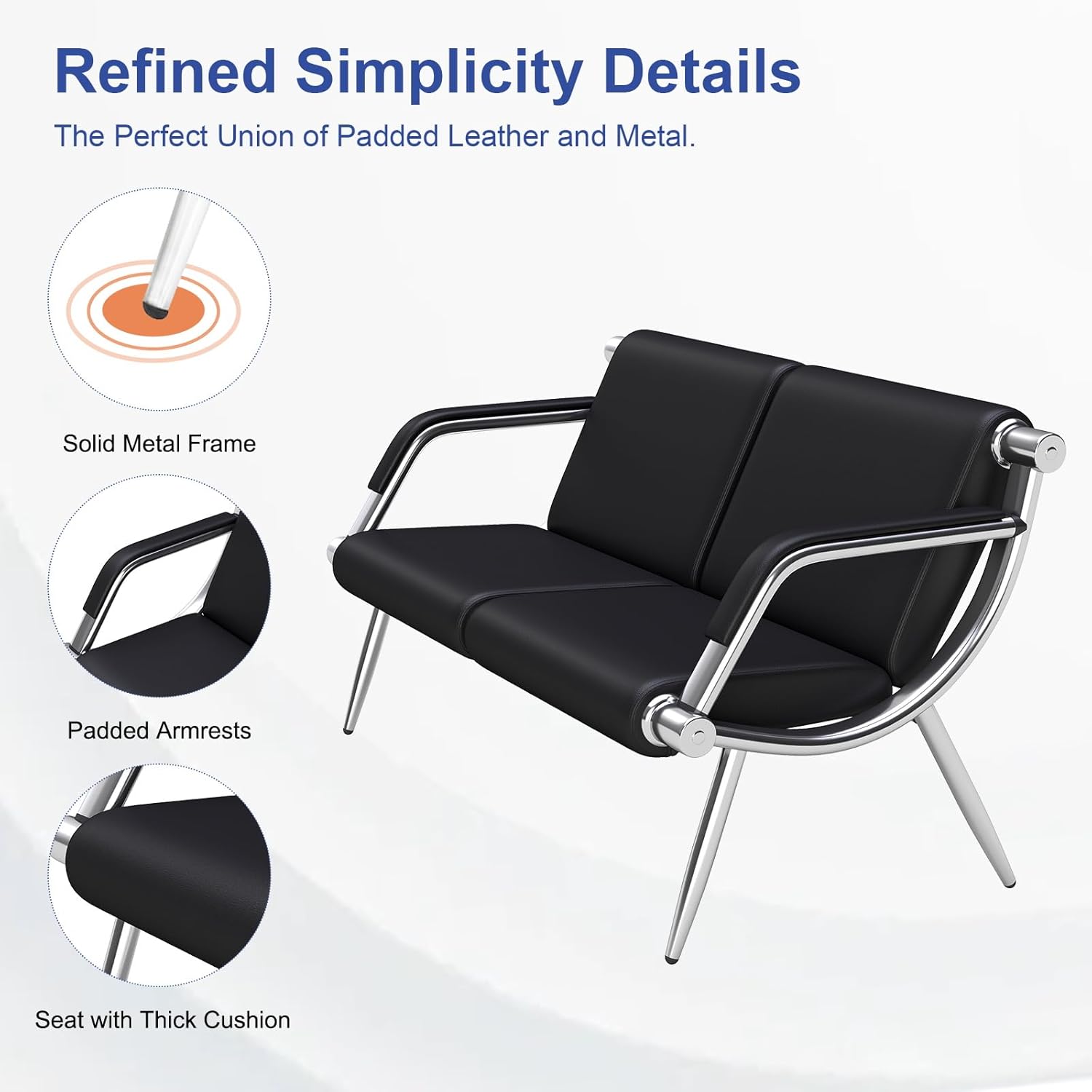 KINTNESS 2 Seat Waiting Room Chair - PU Leather Reception Guest Chair Lobby Furniture with Arms for Airport Bank Clinic Office