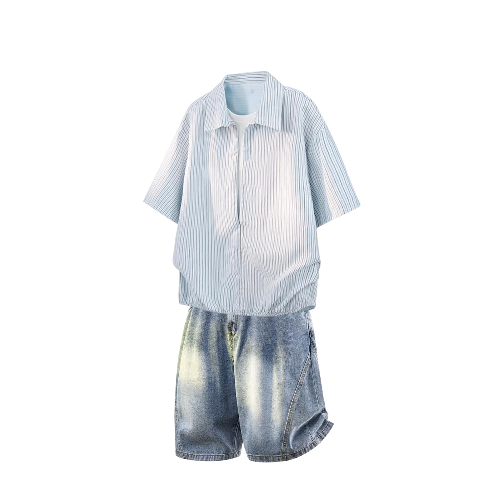 Męski fałszywy dwuczęściowy dres na co dzień amerykański cienki krótki rękaw T-shirt szorty