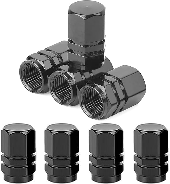 QISF 8 PCS Tire Valve Stem Caps | Aluminum Tire Valve Cap with Rubber Ring | Tyre Dust Caps | Universal Tire Stem Dust Covers Replacement for Cars Bicycle Trucks Motorcycles | Black