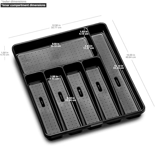 Miniatura 4 de madesmart Silverware Tray-CARBON COLLECTION 6 Compartments, Soft-Grip Lining & Non-Slip Feet & BPA-Free, Large