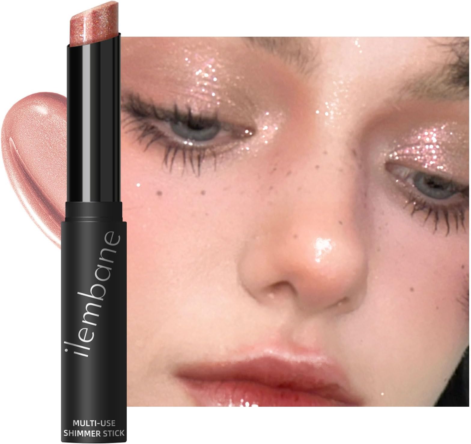 Cream Highlighter Stick, Shimmer Rose-Gold Glow Makeup for Face, Eyes, Lips & Body, Multi-Use Radiant Highlight, Diamond-Like Shine, Hydrating Sheer Finish, Silver Sparkle