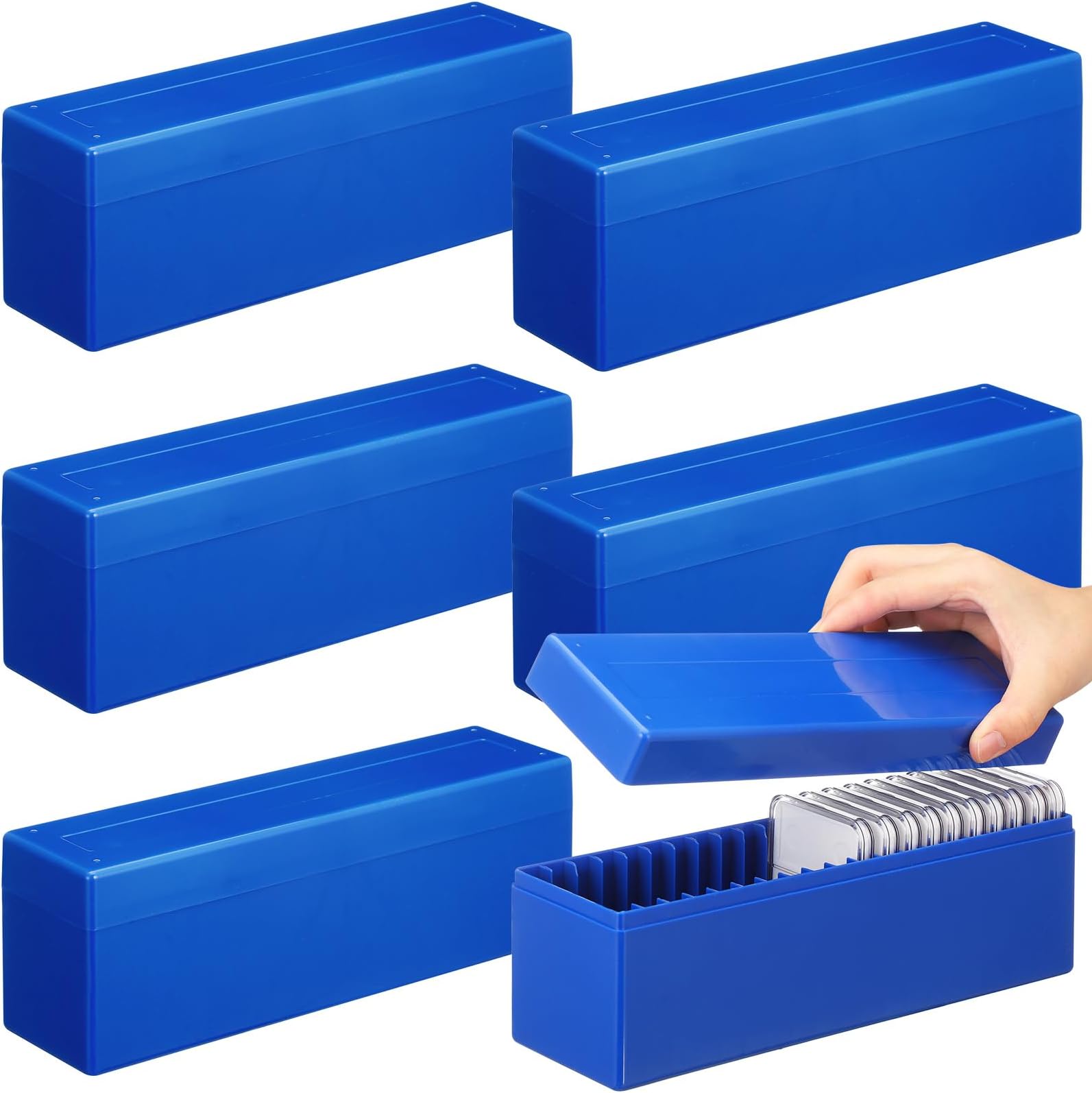 Wenqik 6 Pcs Plastic Slab Coin Storage Box, Multi-grid Coin Tray Organizing Bin with Lid, Includes 20 Slab Coins Holders, for Collectibles Cards Small Parts Collectors Office & Bank Suppliess(Blue)