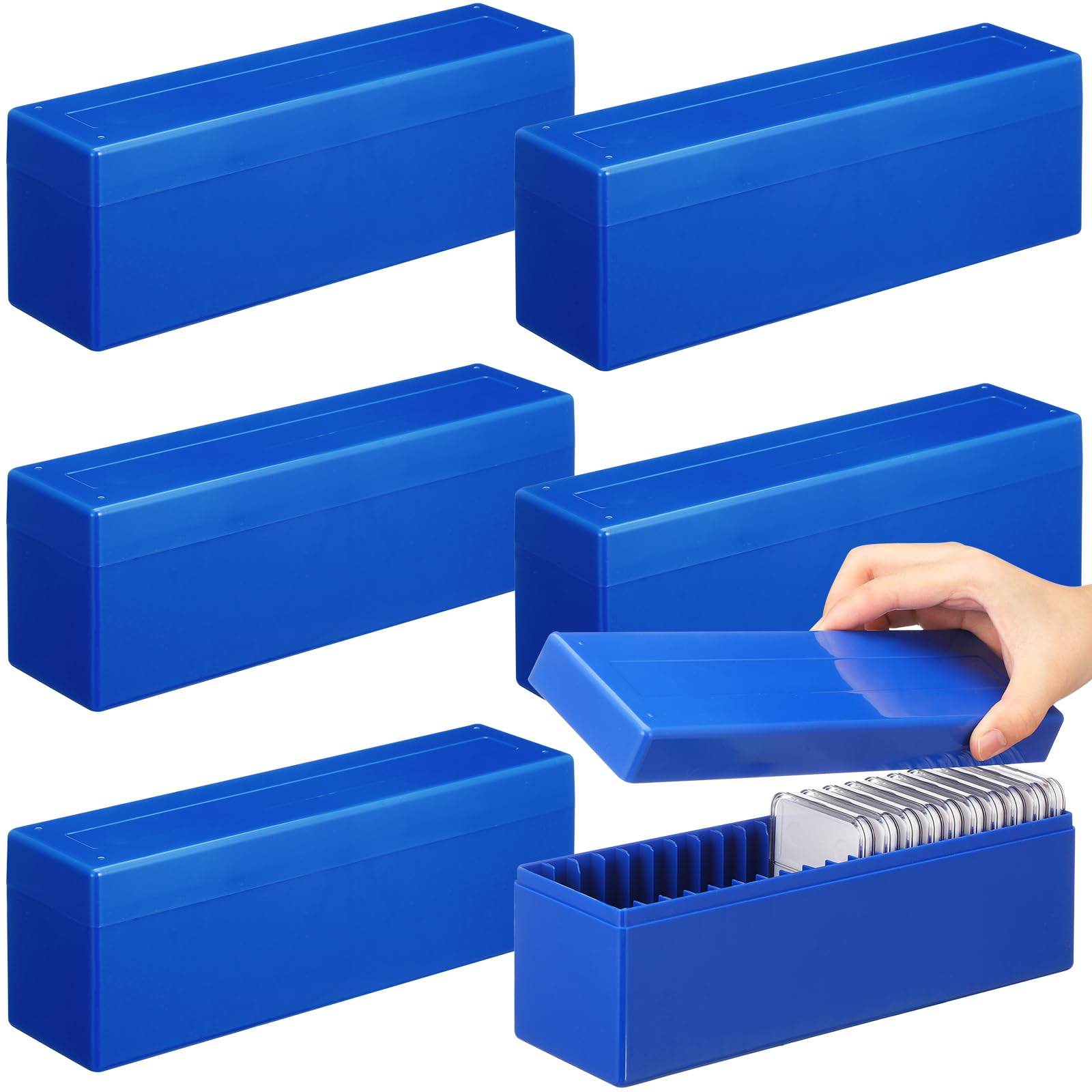 Wenqik 6 Pcs Plastic Coin Storage Box Case with 20 Slab Coin Holders - Collection Box for Collectors, Home, Office, Bank Supplies(Blue)