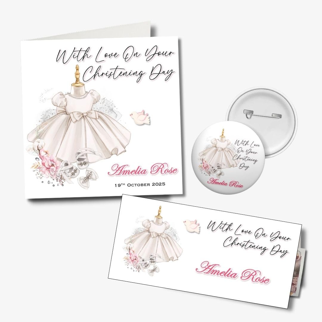 Personalised Christening Card Goddaughter Daughter Granddaughter Niece Sister Girls Congratulations (Standard Full Set)