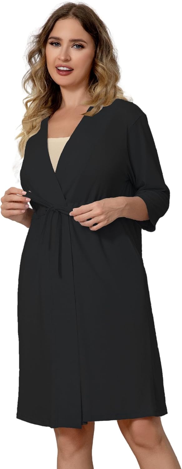 Meuponc Post Surgery Mastectomy Robe with 4 Internal Drain Pockets Women 3/4 Sleeves Night Gowns Pajama Dress Shirts - Image 3