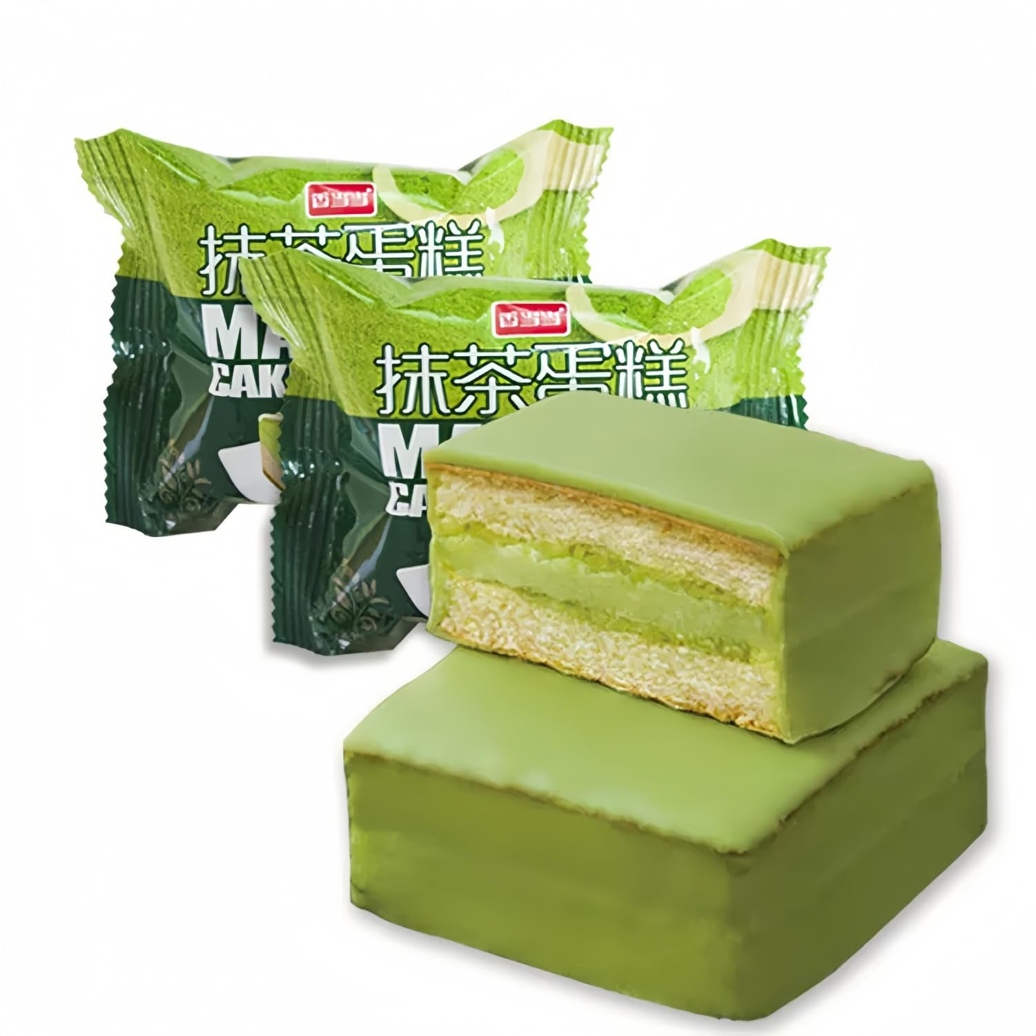 WSYLS-Chinesischer Matcha-Kuchen 500 g, fluffiger Grüntee-Kuchen, perfekt als Dessert oder Geschenk, gesunder Snack fürs Büro, die Schule oder die Teezeit