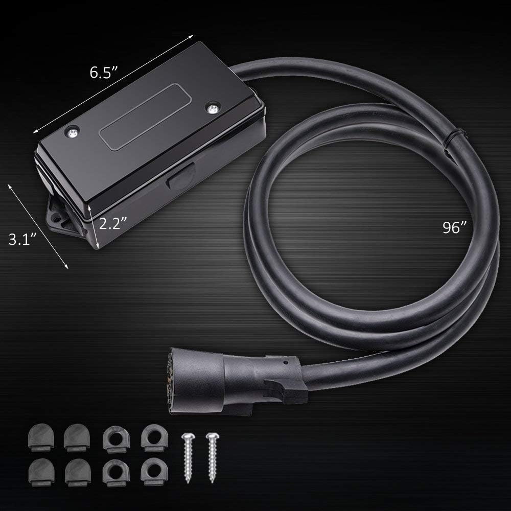 MICTUNING 7 Way Plug Inline Trailer Cord with 7 Gang Junction Box Bundle with Waterproof 20 LED Trailer Tail Lights