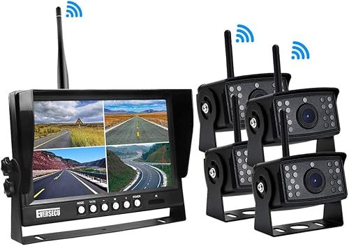 EVERSECU 4 unids digital HD 1080P cámara inalámbrica de respaldo de coche con 9 pulgadas 4ch Quad Monitor/Coche DVR/Dash Monitor/Vehículo Grabador
