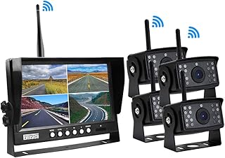 EVERSECU 4pcs Digital HD 1080P Wireless Car Backup Camera with 9 inch 4ch Quad Display Monitor/Car DVR/Dash Monitor/Vehicle Video Recorder for RV/SUV/Van/Pickup/Truck/Trailer Rear/Side/Front View