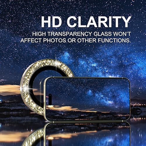 Image of CLITZ Compatible for iPhone 15 / iPhone 15 Plus Camera Lens Protector Bling, 9H Tempered Glass Camera Cover Screen Protector,Metal Ring Decoration Accessories (Glitter-Yellow)