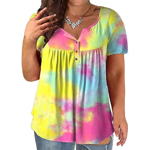 Plus-Size Tops for Women Summer Henley Shirts Flowy Tunics Tee