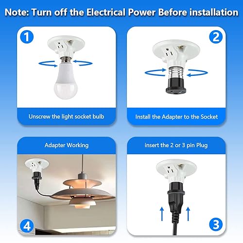 Miniatura 14 de Paquete de 8 adaptadores de enchufe de luz a enchufe, convertidor de enchufe de bombilla en adaptador de salida (blanco)