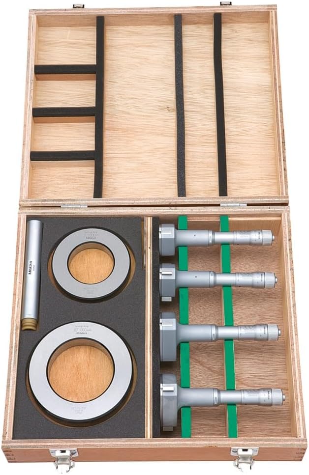 Mitutoyo368-993 Holtest (Type ll) Vernier Inside Micrometer, Complete Unit Set, 50-100mm Range, 0.005mm Graduation, +/-0.003mm Accuracy (4 Piece Set)