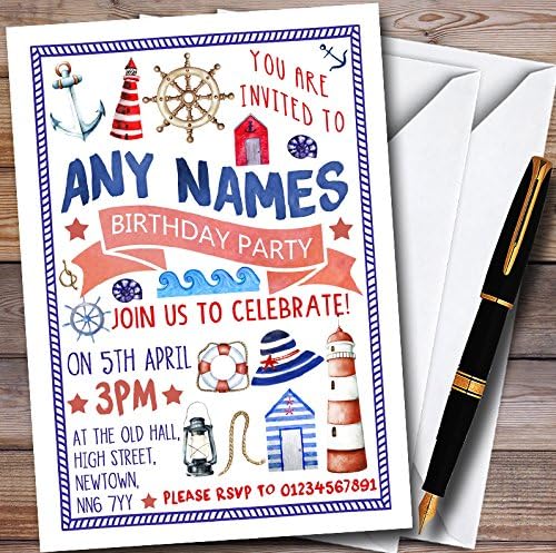 Nautical Sea Boat Personalized Childrens Party Invitations