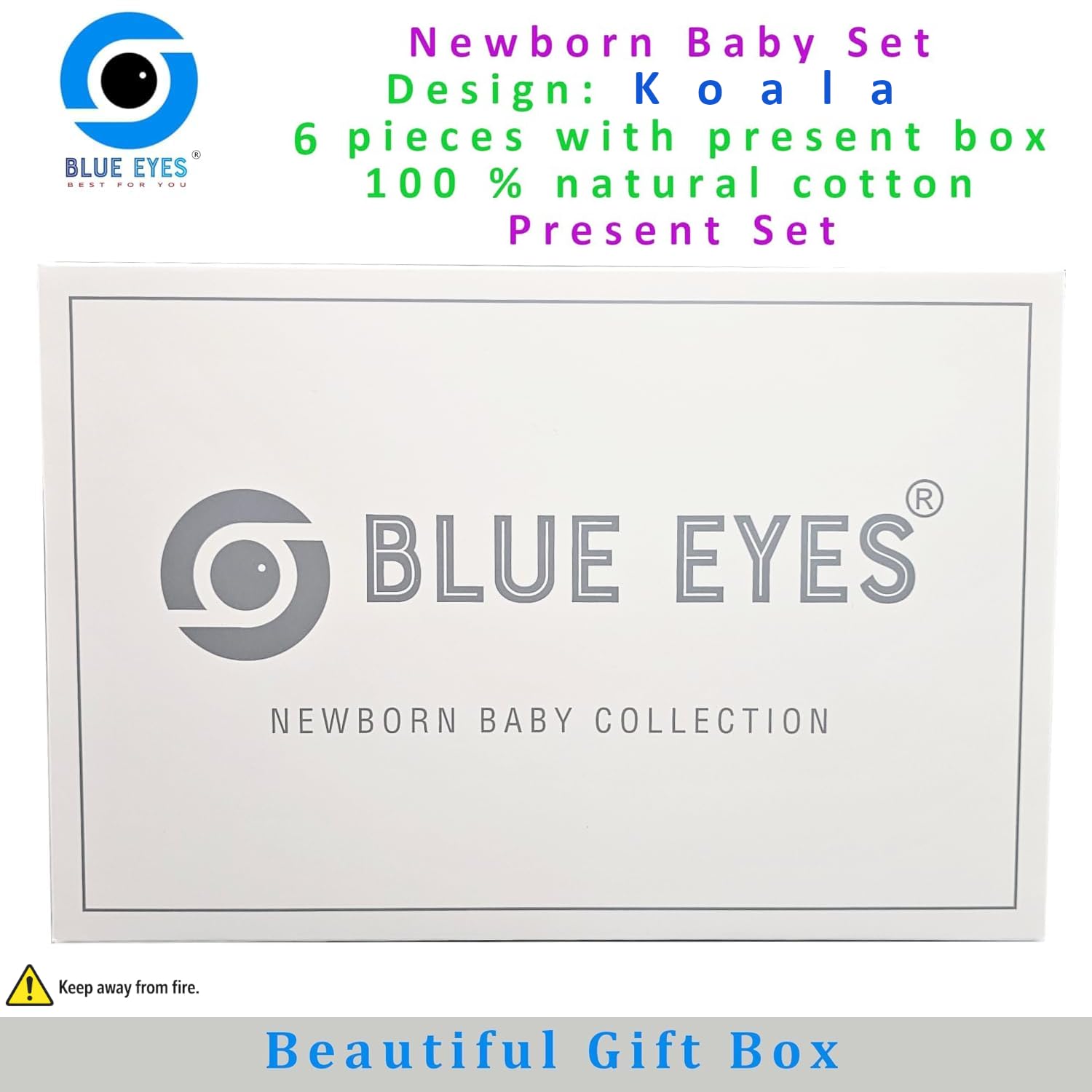 Blue Eyes Baby Geschenk Set – 6 Teiliges Neugeborenen Geschenkbox Set aus 100% Baumwolle, OEKO-TEX, Premium Erstausstattung zur Geburt 0–4 Monate, Unisex für Junge & Mädchen (Koala)